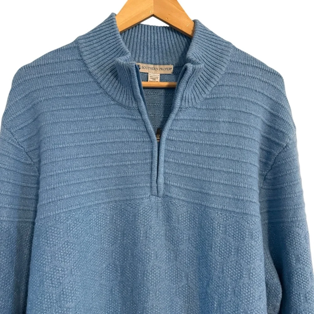 Southern Proper Sweater 1/4 Zip Blissful Blue Textured Knit Pullover Size 2XL